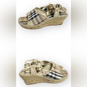 Burberry Nova Check Lace Up Espadrilles Wedges Sandals 38